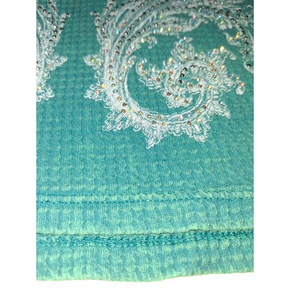 VOCAL western tank top SEXY Teal XL Wings Cross ribbed Embellished Moto Y2K - Picture 3 of 6